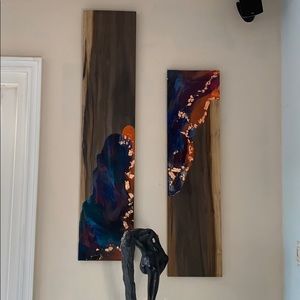 Original art. Rose gold leaf detail. Great wood!